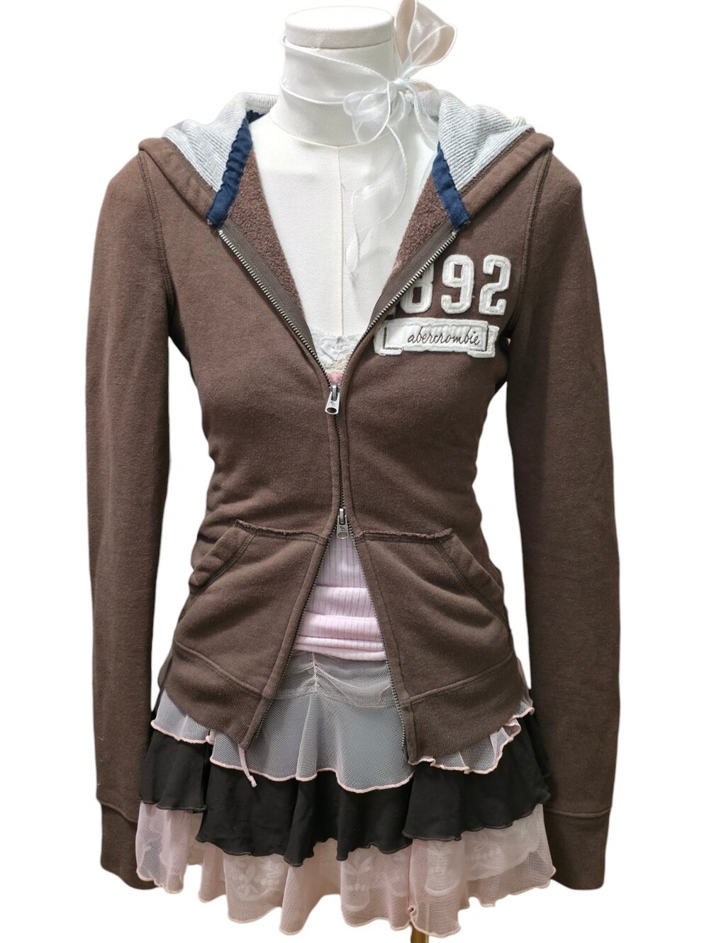 Abercrombie vintage brown double zipper hooded sweater